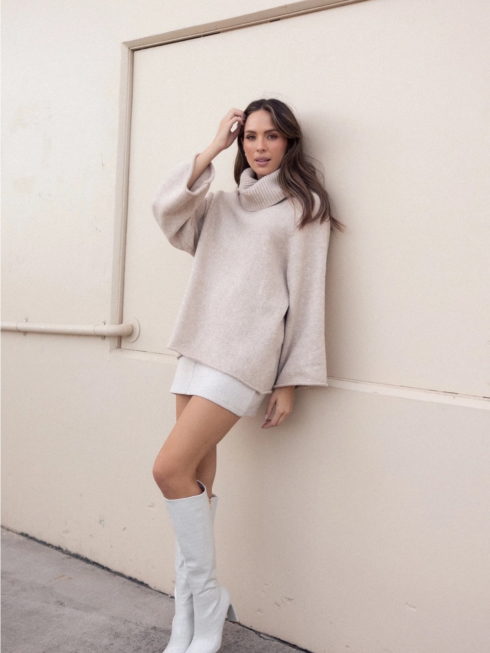 Petal & Pup Bindy Cowlneck Knit Sweater in Oatmeal